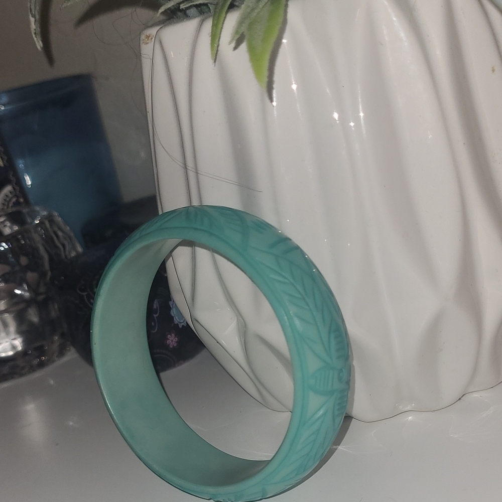 Vintage Turquoise Carved Bangle Bracelet